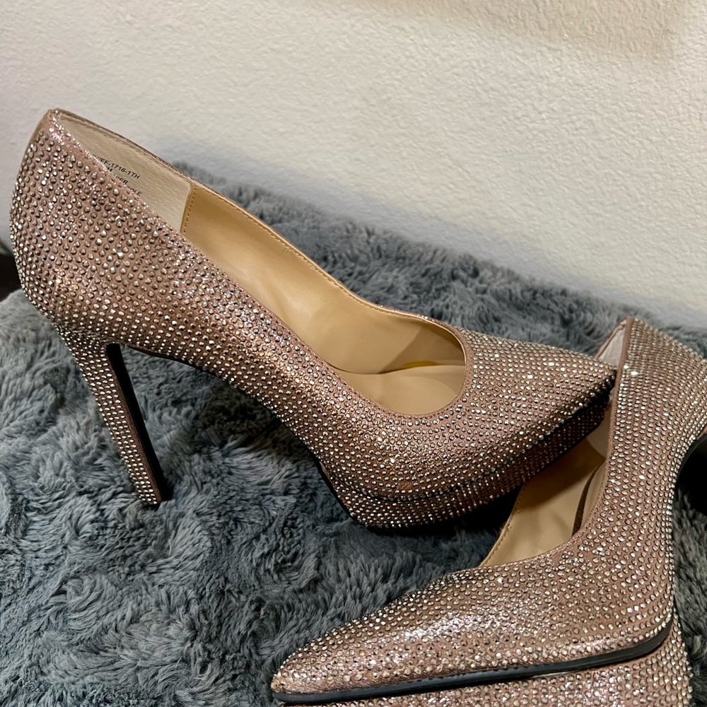 Sparkly bronze platform heels
